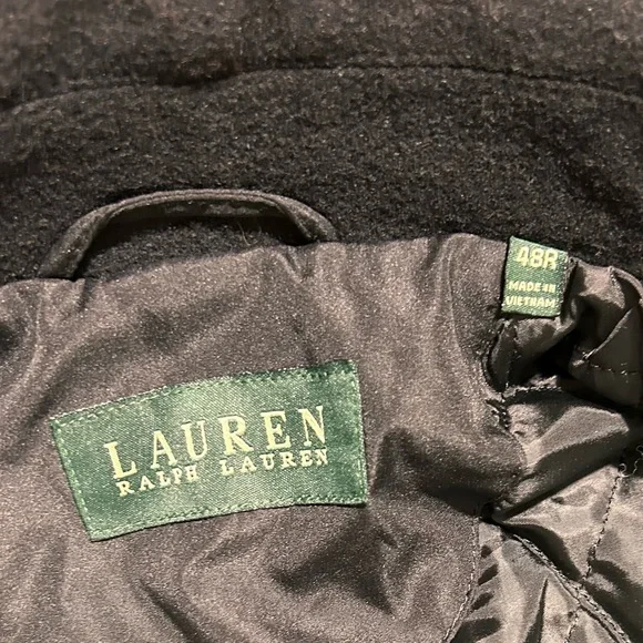 Lauren Ralph Lauren Men’s Wool Peacoat 48R XL Black Double-Breasted Classic Coat - Picture 4 of 7